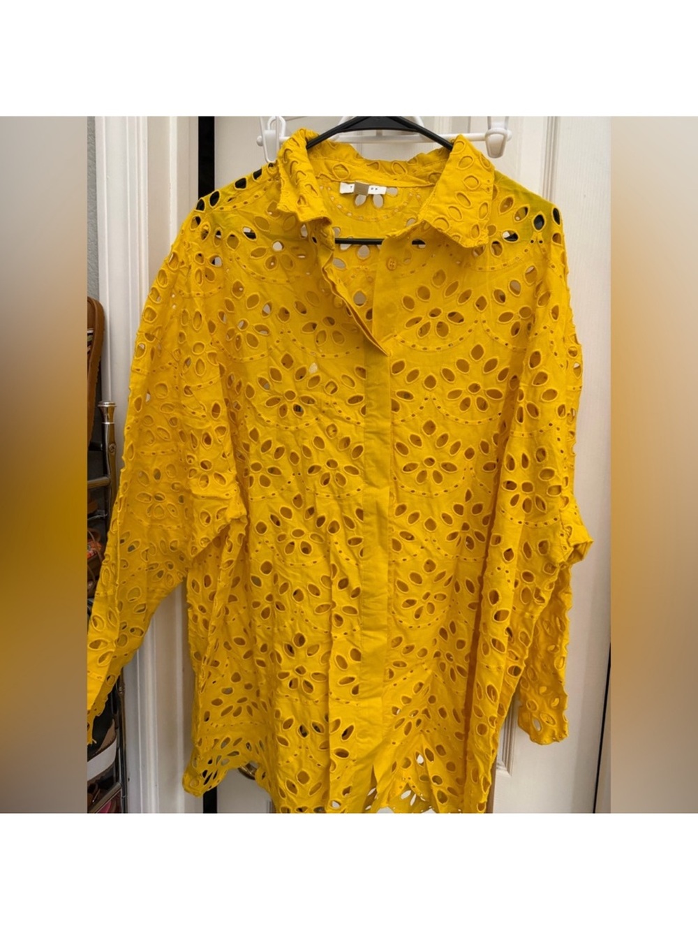 NWOT asos Yellow Eyelet lace Button-Front Shirt